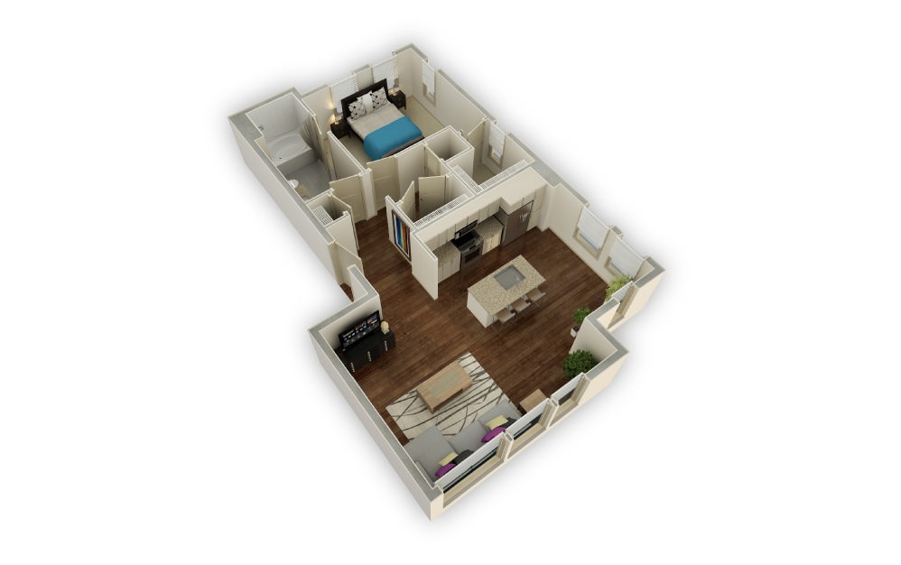 Andrews - 1 bedroom floorplan layout with 1 bath and 848 square feet.