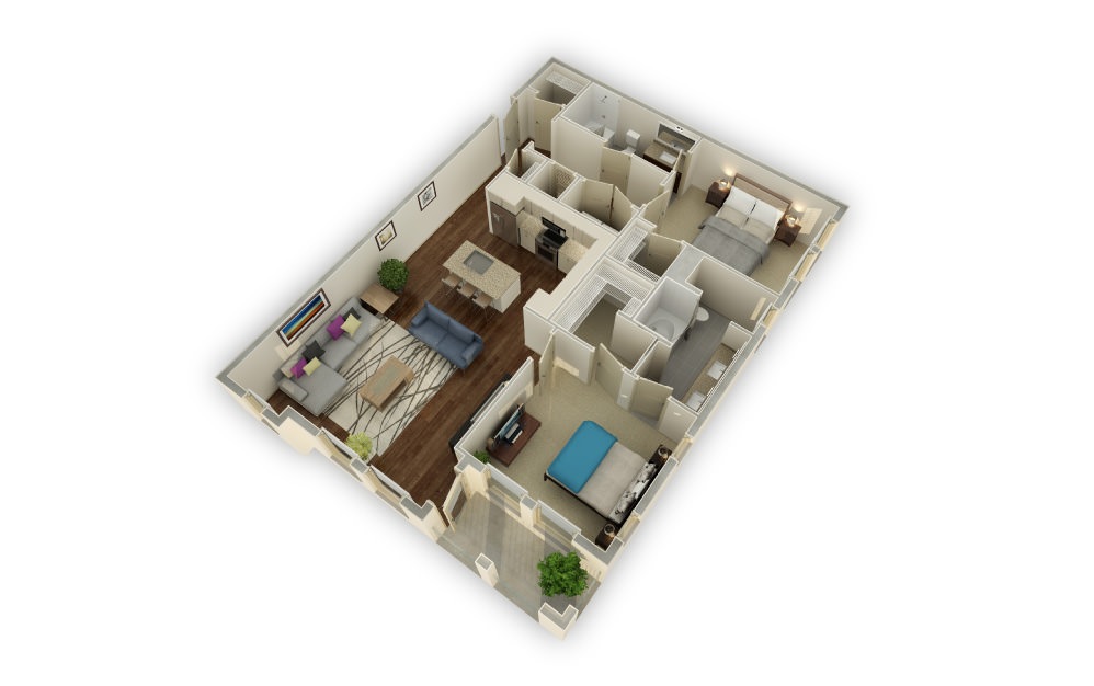 Meadowdale - 2 bedroom floorplan layout with 2 baths and 1349 square feet.